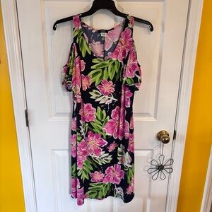 MSK Women Floral Cold-Shoulder Dress — Black, Pink & Green